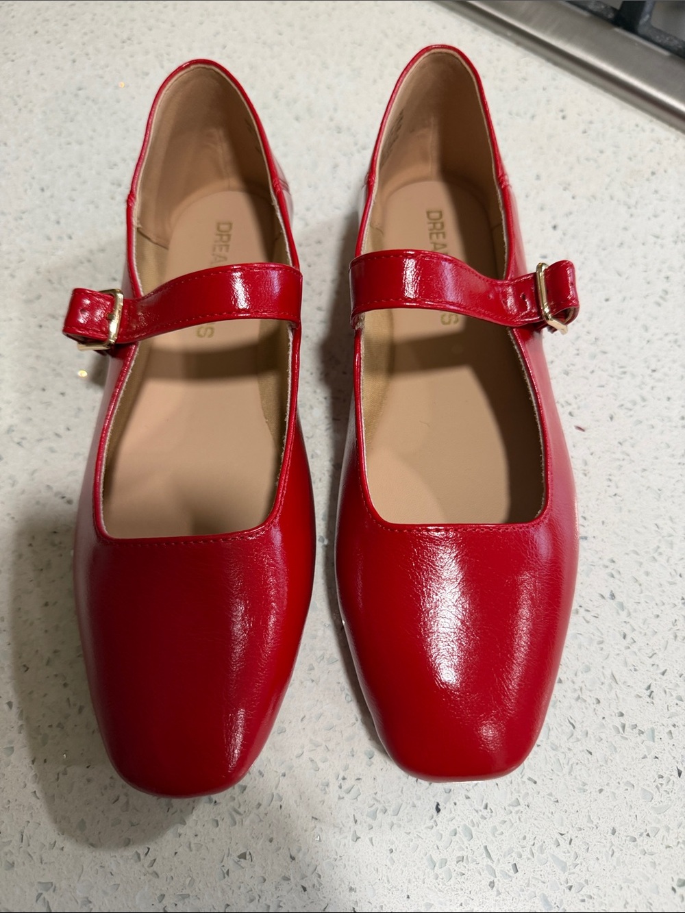 Red Mary Jane Flats with Strap